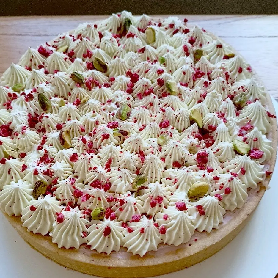 Frangipane de pistacho y frambuesas